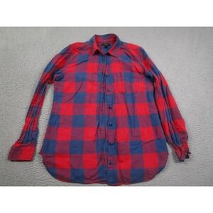 J Crew Top Womens 2 Red Plaid Button Up Preppy Modern Casual‎ Long Sleeve